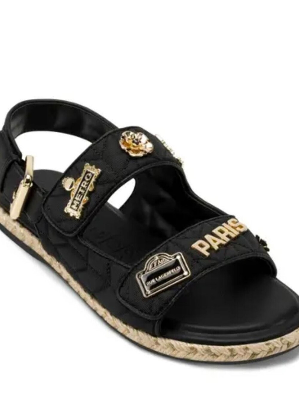 Karl Lagerfeld Black Leather Slide Sandals with Silver Emblems